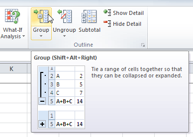 Grouping the selected cells
