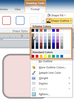 Selecting and previewing an outline color
