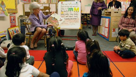 On Thursday, February 17, HHS Secretary Kathleen Sebelius visited the Judy Hoyer Early Learning Center at Cool Springs Elementary School in Adelphi, Maryland.  HHS photo by Chris Smith, US Government work